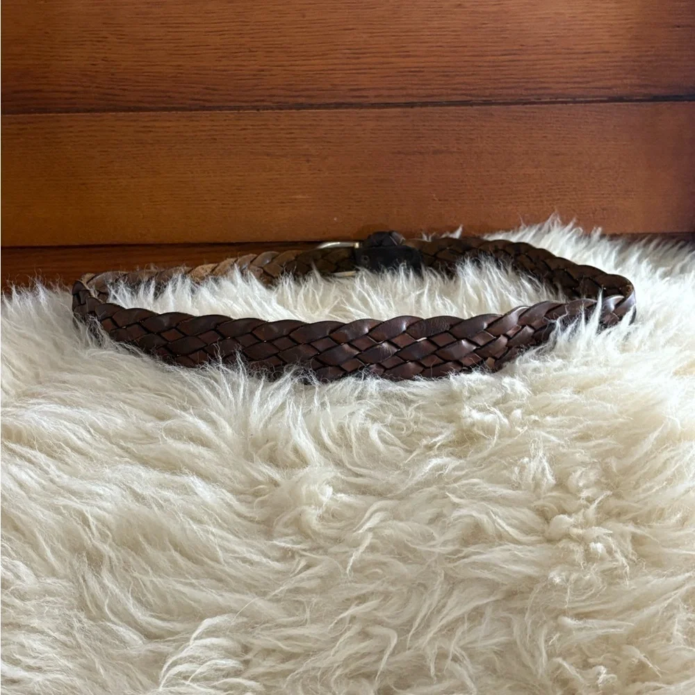 Braided Brown Leather Adjustable Belt with Silver Buckle Unisex